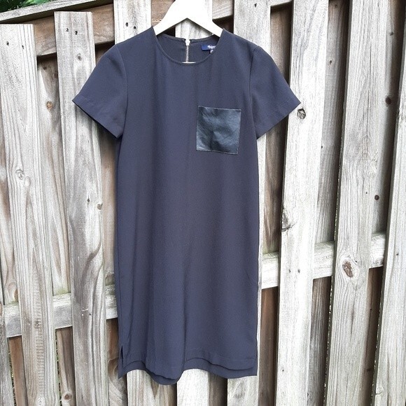 Madewell Black Mini Dress Leather Pocket T-Shirt High-low Dress Exposed Zip XS - Picture 4 of 13
